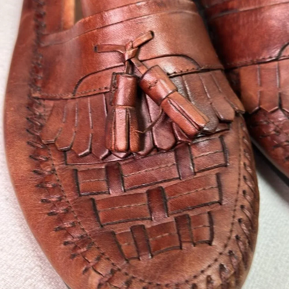 Giorgio Brutini Mens Size 11M Brown Leather Woven Slip On Tassel Loafers MCM Vib